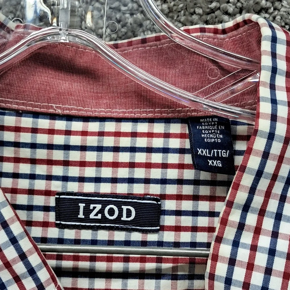 IZOD Mens XXL Plaid Button Down Shirt Red White Blue Cotton‎ Long Sleeve